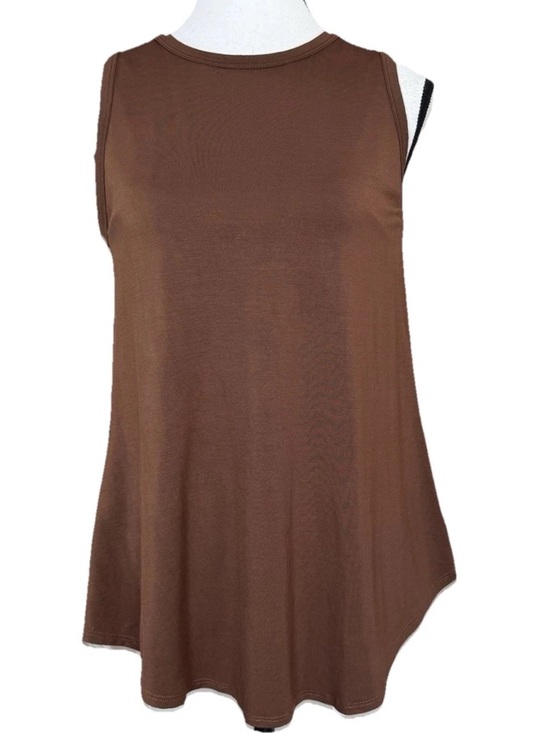 Shebird Tops - SheBird Flawless Flyback Tank Top Size 4 Brown Built In Bra Mesh Back Scoop Neck